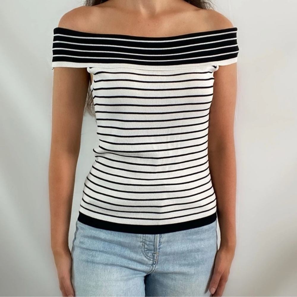 Off-Shoulder Black and White Striped Top